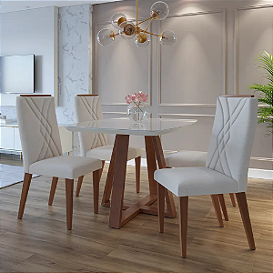 Mesa Madeira Maciça Bennet 4 Cadeiras Megan Bege Província Nature/Off White
