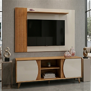 Painel com Rack Domo 1.6 Metros DJ Moveis P/TVs 70'' Cor Cedro Bali