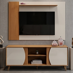 Painel com Rack Domo 1.6 Metros DJ Moveis P/TVs 70'' Cor Cedro Bali