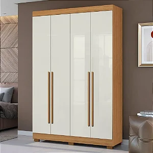 Guarda Roupa Solteiro 4 Portas 2 Gavetas Aramóveis Atacama Cinamomo Off White