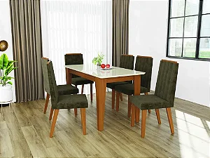 Conjunto de Mesa Suecia 6 Cadeiras Indekes Freijó Off White