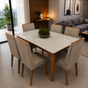 Conjunto de Mesa Suecia 6 Cadeiras Indekes Freijó Off White