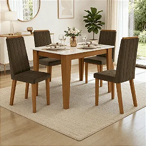 Conjunto de Mesa Suecia 4 Cadeiras Indekes Freijó Off White
