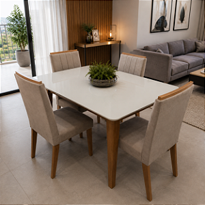 Conjunto de Mesa Suecia 4 Cadeiras Indekes Freijó Off White