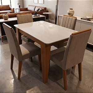 Conjunto de Mesa Suecia 4 Cadeiras Indekes Freijó Off White