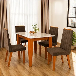 Conjunto de Mesa Suecia 4 Cadeiras Indekes Freijó Off White
