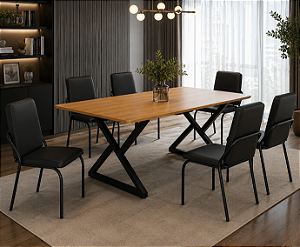 Conjunto de Mesa de Jantar Malibu com 6 Cadeiras – Tampo MDF 160x90cm Preto Fosco