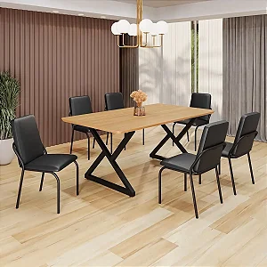 Conjunto de Mesa de Jantar Malibu com 6 Cadeiras – Tampo MDF 160x90cm Preto Fosco