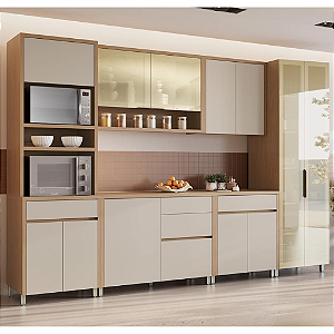 Cozinha Completa Condessa Nesher 5 Peças 100% MDF – Carvalho/Greige MODULADA