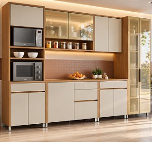 Cozinha Completa Condessa Nesher 5 Peças 100% MDF – Carvalho/Greige MODULADA