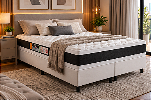 Cama box Castor King Espuma D45 Black White Air Double Face 193X70X203