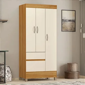 Guarda Roupa Solteiro 03 Portas 02 Gavetas Wind Demobile Cinamomo Off White