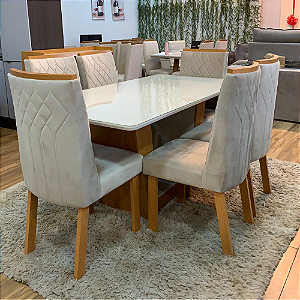 Conjunto de Mesa Apogeu 6 Cadeiras Exclusiva Off White/mendoa capucino