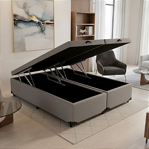 Bau Queen Suede Cinza 158X45X198