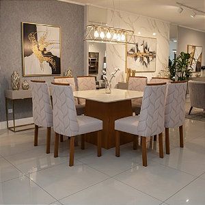 Conjunto de Mesa Nevada 8 Cadeiras Astrid capu/amendoa