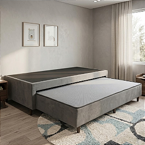 Box Bicama Solteiro com Auxiliar Sem Colchão 88x45x188 Suede Cinza
