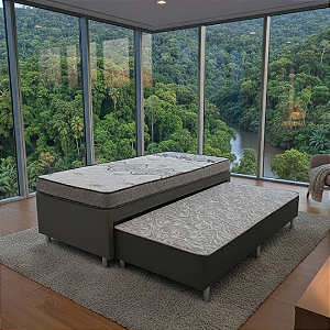 Cama Box Solteiro Bicama C/Auxiliar e Colchão D20 Dream 88x57x188 cinza