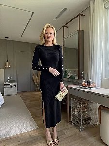 Vestido Midi Botões Preto