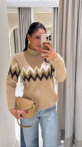 Blusa de Tricot Zigue Zague Bege