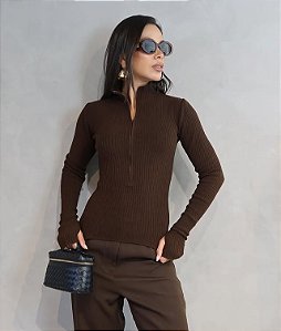 Blusa Marrom Zíper