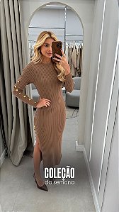 Vestido Midi Botões Avelã