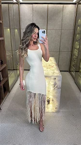 Vestido Franjas Areia