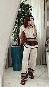 Conjunto Polo Tricolor Areia