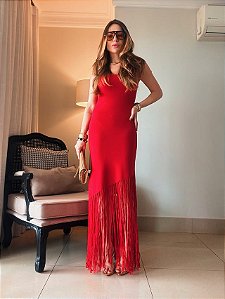 Vestido Franjas Vermelho