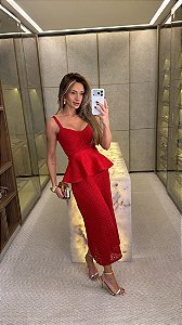 Vestido Peplum Lurex Vermelho