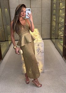 Vestido Peplum Lurex Golden