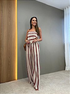 Calça Lenço Listrada Bicolor Vermelha