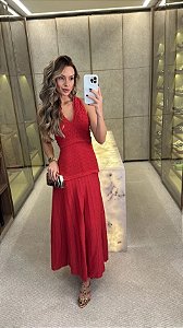 Vestido Longo Lurex Vermelho