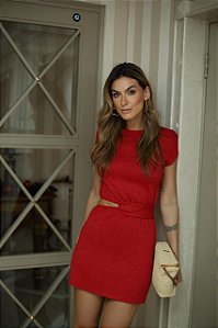 Vestido Transpassado Vermelho Lurex