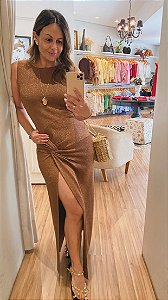 Vestido Nozinho Lurex Bronze