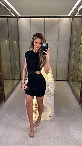 Vestido Transpassado Preto Lurex