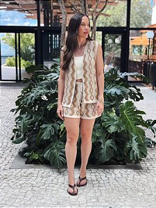 Conjunto de Tricot Zigue Zague Bege