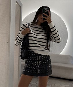 Blusa de Tricot Listrada Off White