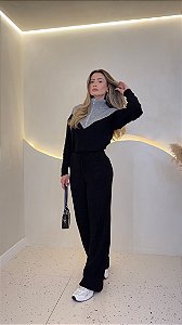 Conjunto de Tricot Bicolor Preto