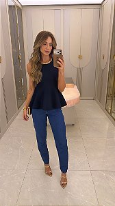 Regata de Tricot Peplum Azul