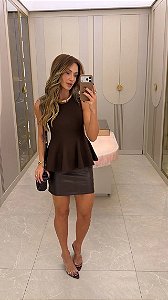 Regata de Tricot Peplum Marrom