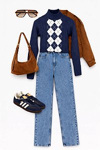 Blusa de Tricot Escocesa Azul