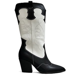 Bota Cano Médio Preta e Branco Feminina Cristina
