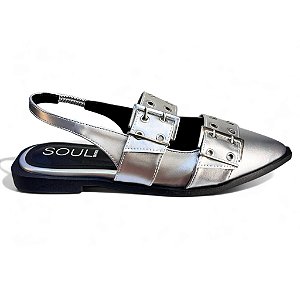 Sapatilha Slingback Prata Bico Fino Luiza