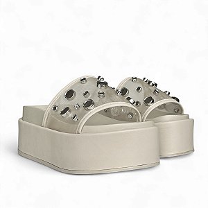 Tamanco ISIS Flatform Feminino de Tela Aplicações Chantilly