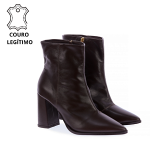 Bota Feminina Aurora em Couro Legítimo Cano Curto Café