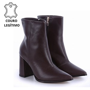 Bota Feminina Aurora em Couro Legítimo Cano Curto Café