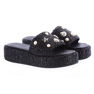 Flatform Bali Ráfia Preta