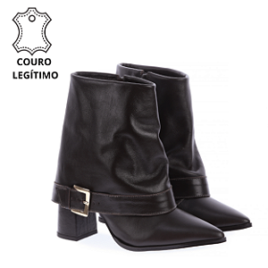 YANKA - Bota Cano Capa e Salto Bloco em Couro Café