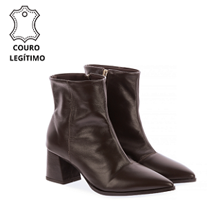 AURORINHA - Bota Cano Curto e Salto Bloco 5cm em Couro Café