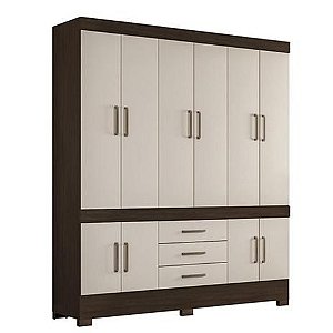 Guarda-Roupa 10 Portas 3 Gavetas New Murano - Ebano / Off White - Demóbile